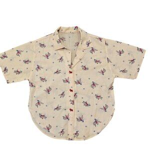 Cowboy Print Short Sleeve Button-Up Shirt With Horse Shaped Buttons